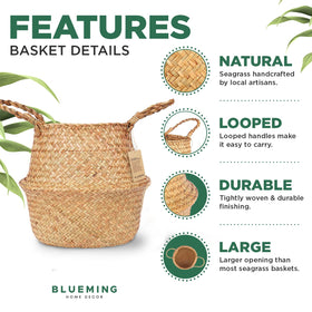 Blueming Home Seagrass Planter Side View highlights lightweight, durable construction.