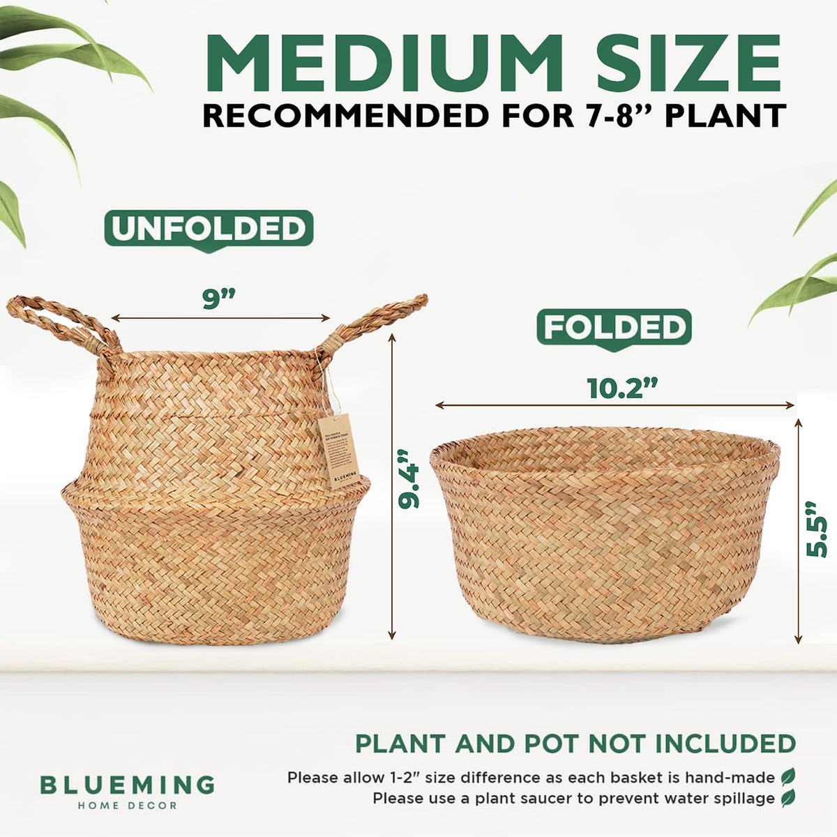 Blueming Home Wicker Basket Plant Cover adds warmth to indoor greens.