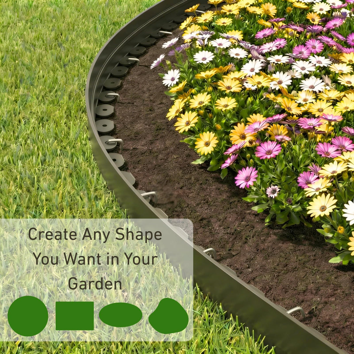 Bluepro edging defines flower beds and separates gravel for tidy borders.