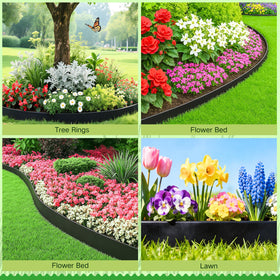 Bluepro edging protects tree rings and patio borders with durable material.
