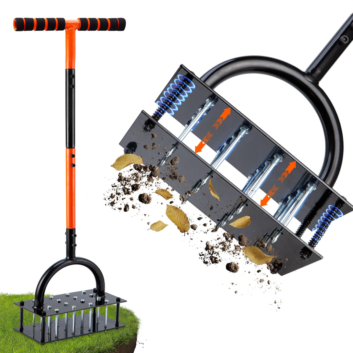 Bluesea lawn aerator with 16 spikes penetrates soil deeply for healthier roots.