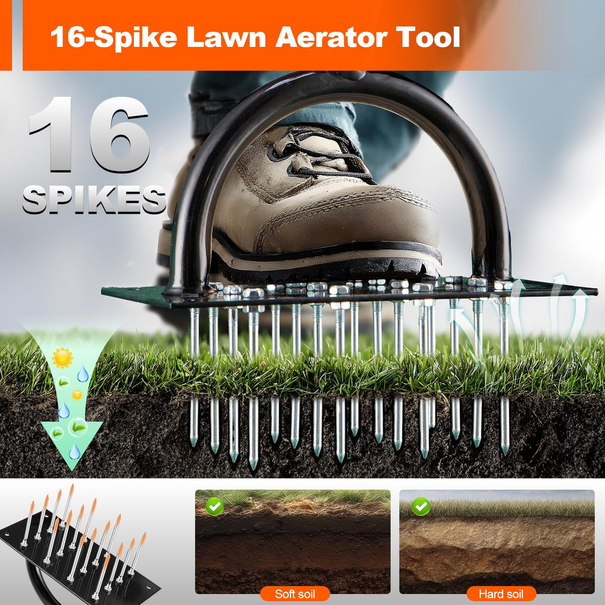 Bluesea double-layer spring design sheds soil after each pass.
