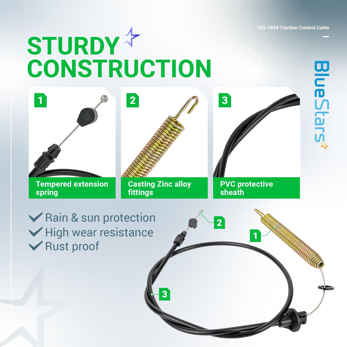 BlueStars 42” deck cable suitable for AYP, Husqvarna, Poulan riding mowers.