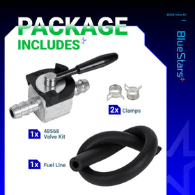 BlueStars 48568 fuel line kit demonstrates compatibility with lawn equipment.