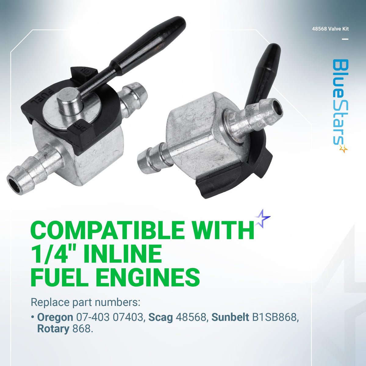 BlueStars 48568 lawn mower compatibility with 1/4-inch fuel line.