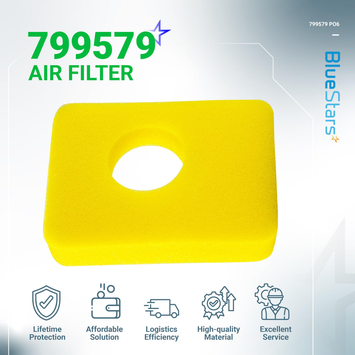 BlueStars six-pack packaging for 799579 replacement filters offers budget-friendly maintenance.