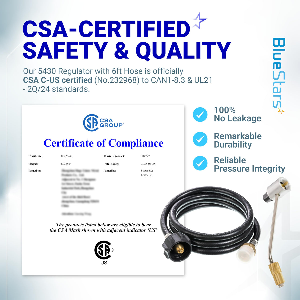 BlueStars 6 ft hose connector showing flexibility for outdoor setups