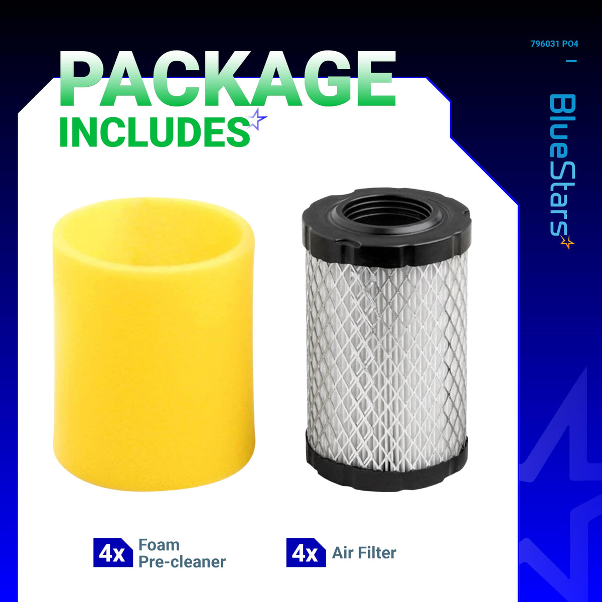 BlueStars 797704 foam pre-cleaner pack highlighting pre-filter protection