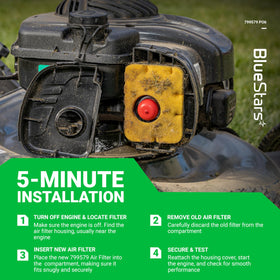 BlueStars 799579 foam filter installed, promoting smoother mower operation.