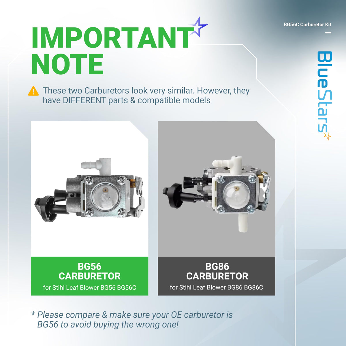 BlueStars BG56C carburetor kit with air filter improves engine efficiency.