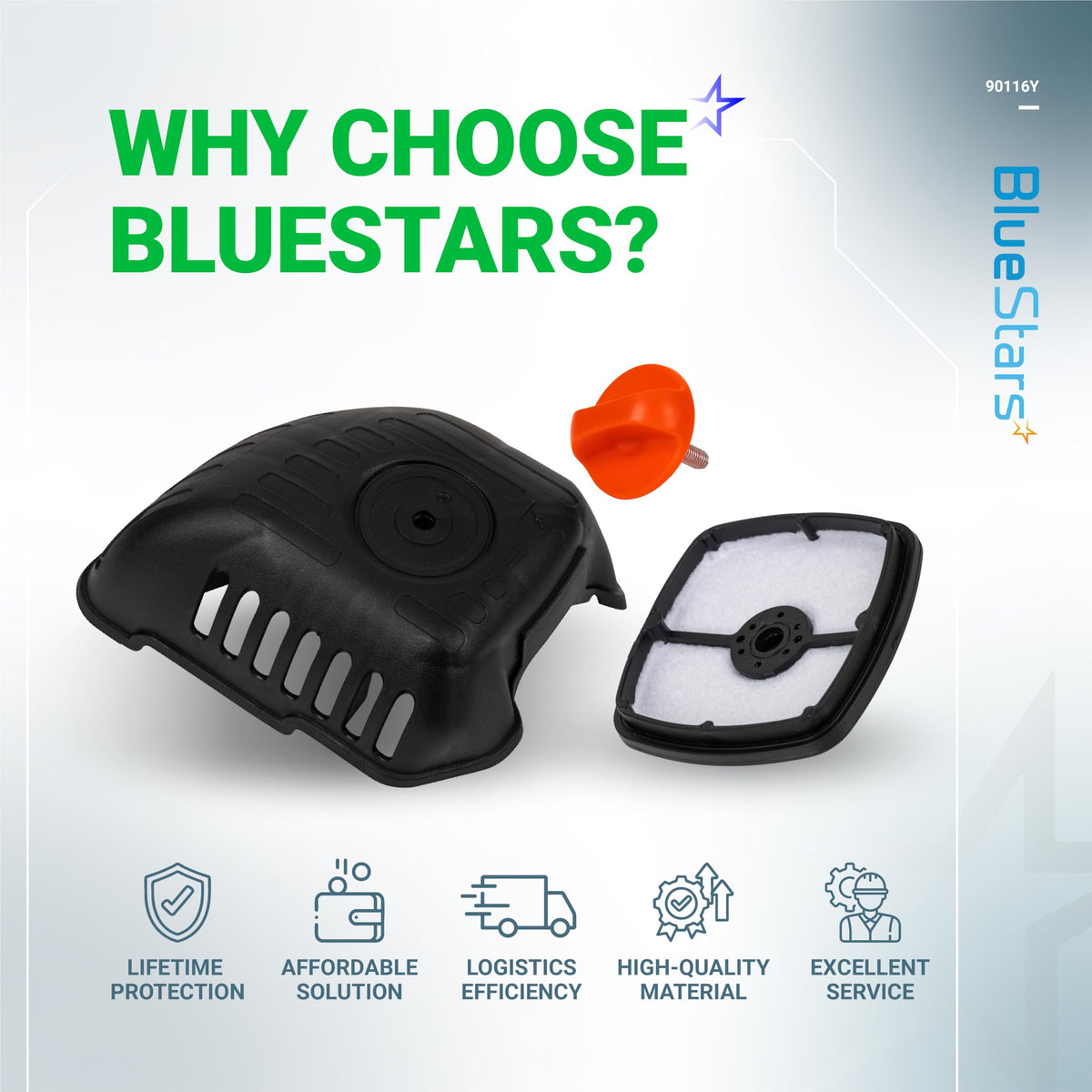 BlueStars brand label on cover indicating authentic replacement part.