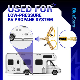 BlueStars CSA-certified propane adapter for safe RV outdoor cooking.