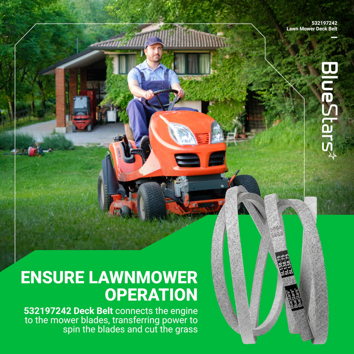 BlueStars deck belt length 138.75 inches ensures proper fit for 48 inch decks.