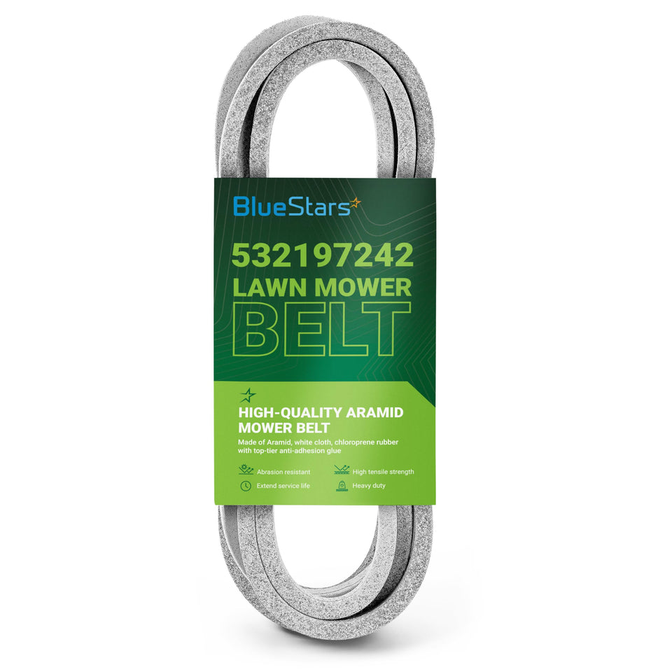 BlueStars deck belt with aramid cord for durable mower performance.
