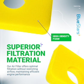BlueStars air cleaner foam filter in action guards mower engine against dust.