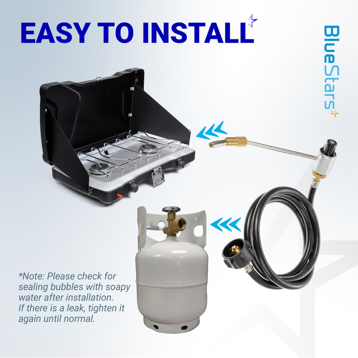 BlueStars Fold N Go stove in use with regulator for portable cooking
