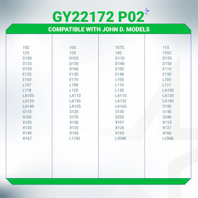 BlueStars gy22172 Deere fit image shows compatibility with 42-inch and 48-inch decks.