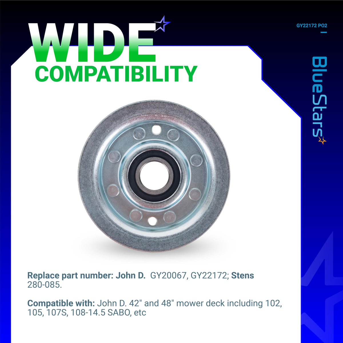 BlueStars gy22172 compatibility guide image demonstrates broad Deere model coverage.