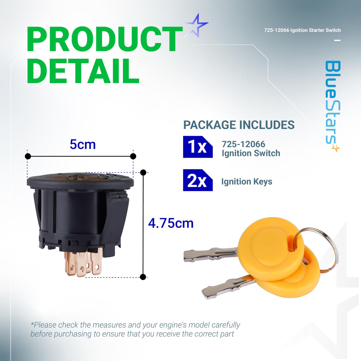 BlueStars ignition switch, 3-position 6-pin, enables precise control during ignition.