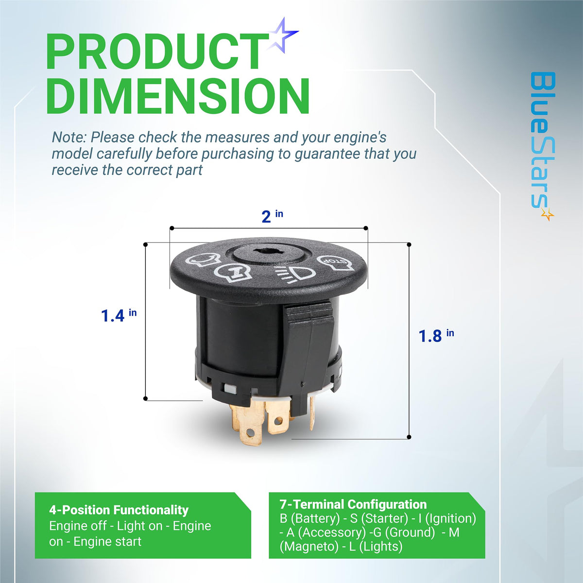BlueStars ignition switch with two keys, back view highlighting dual-key convenience