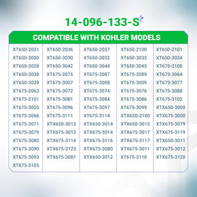 BlueStars Kohler XT series fitment illustration shows XT650 and XT675 compatibility.