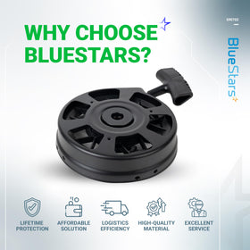 BlueStars recoil starter in action, ideal for hassle-free lawn maintenance.