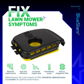 BlueStars lawn mower compatibility image guides engine part matches.