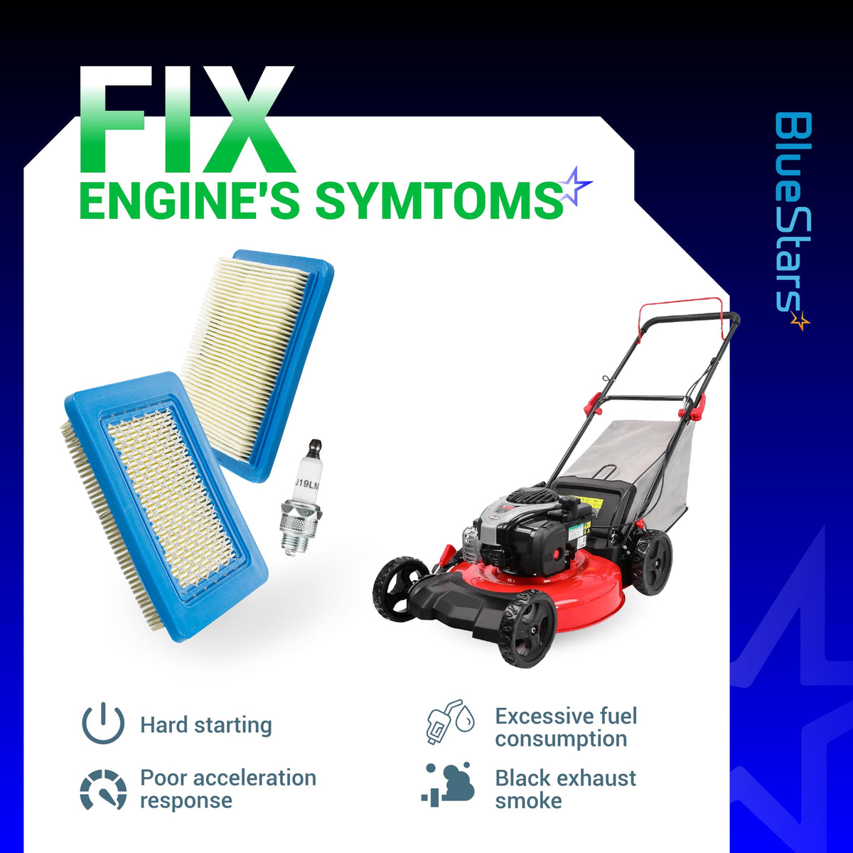 BlueStars lawn mower usage shows quick replacement during regular outdoor maintenance