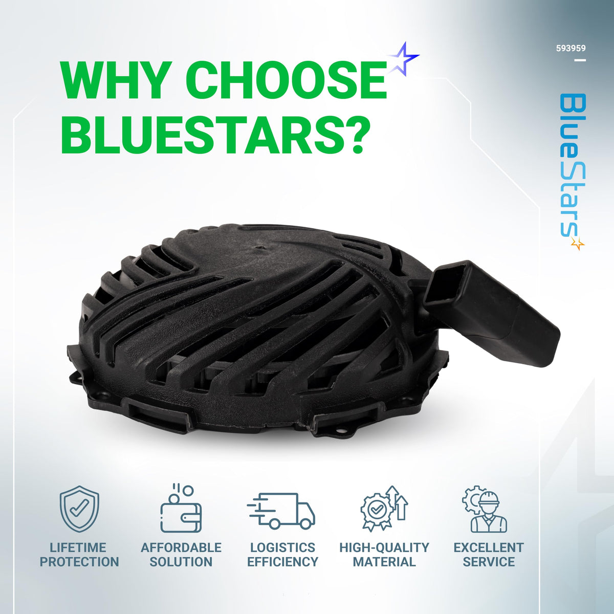 BlueStars lifetime-protection badge indicates defect coverage.