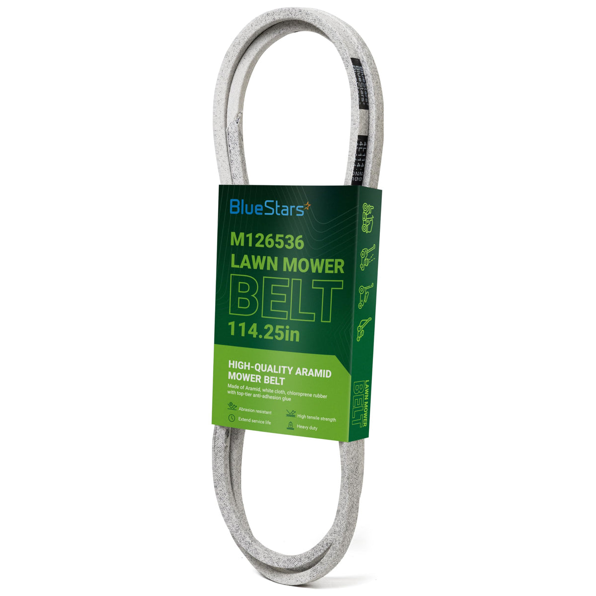 BlueStars M126536 deck belt close-up shows aramid cords for durable performance.