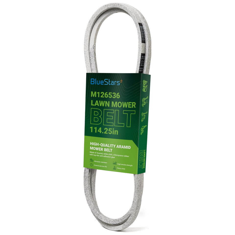 BlueStars M126536 deck belt close-up shows aramid cords for durable performance.