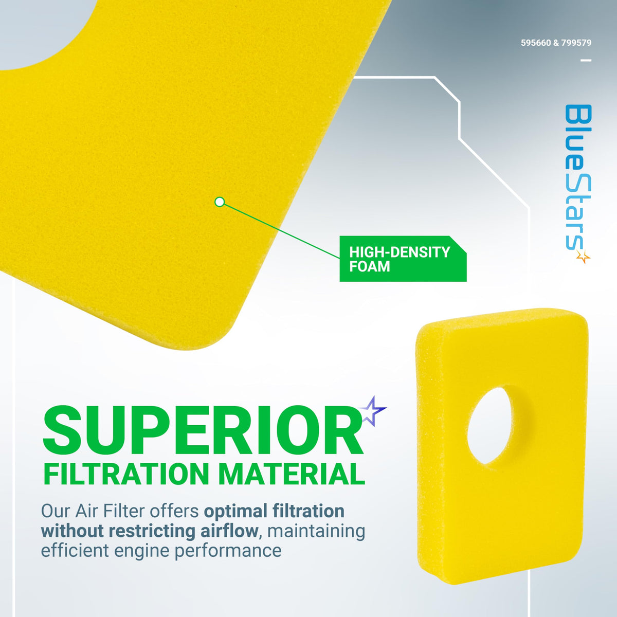 BlueStars foam filter 799579 pair highlights long-lasting filtration material.