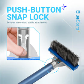 BlueStars pool brush with reinforced aluminium plate for long-lasting performance.