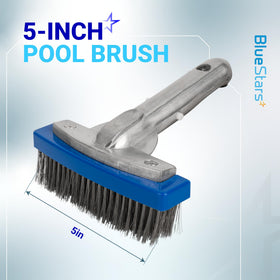BlueStars pool brush with 45-degree angled handle for easier underwater scrubbing.
