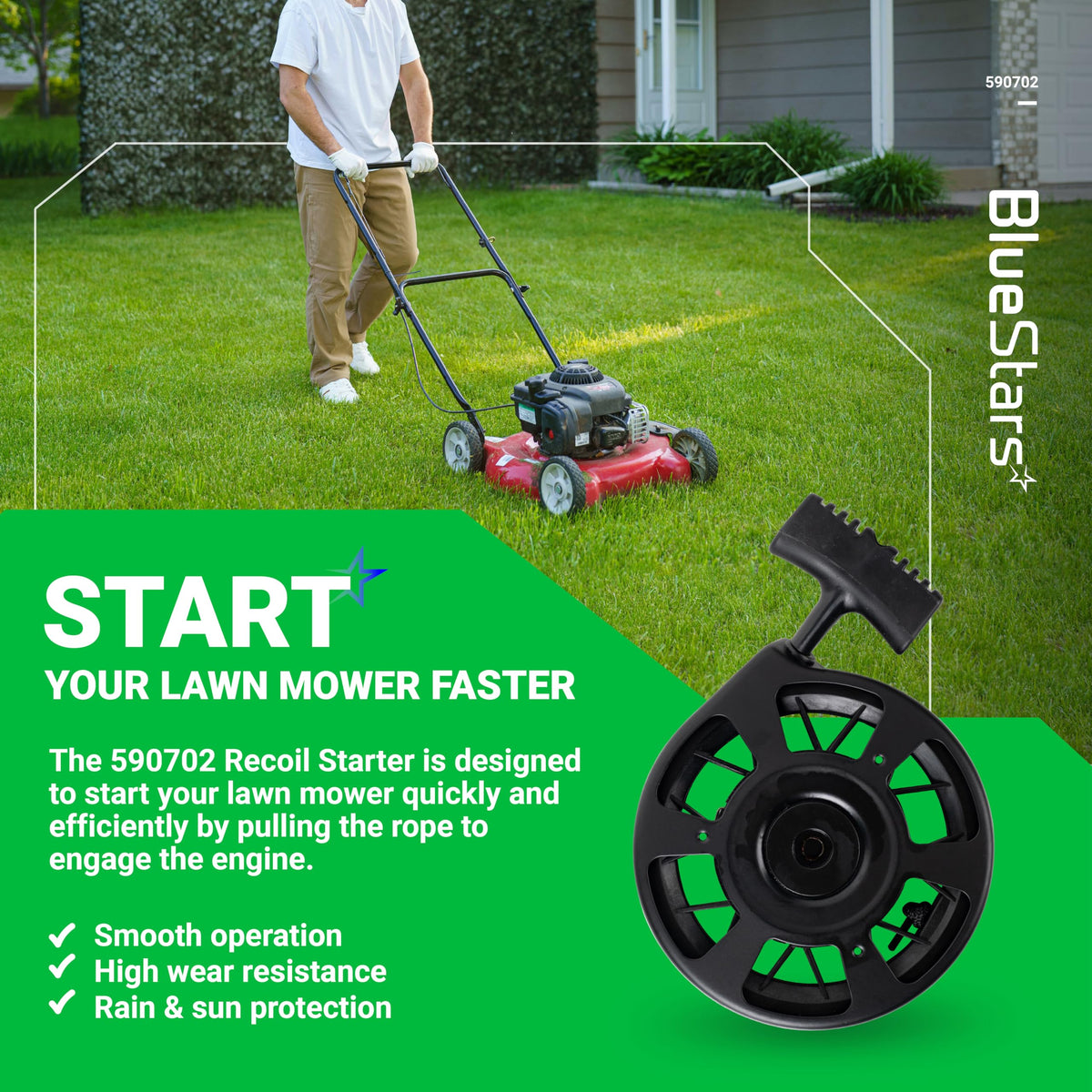 BlueStars reinforced recoil spring for reliable starting in tough conditions.