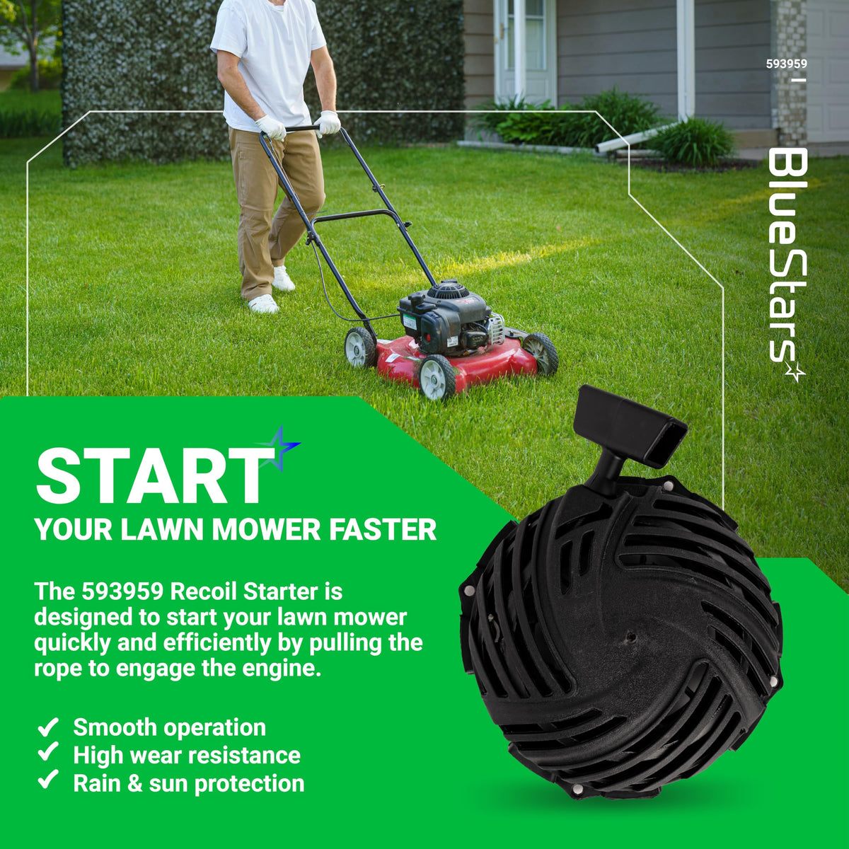 BlueStars recoil starter assembly kit image displays ready-to-install unit.