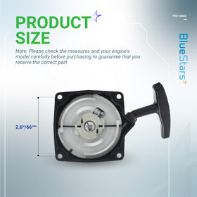 BlueStars recoil starter assembly with ABS pawls and metal housing for durability.