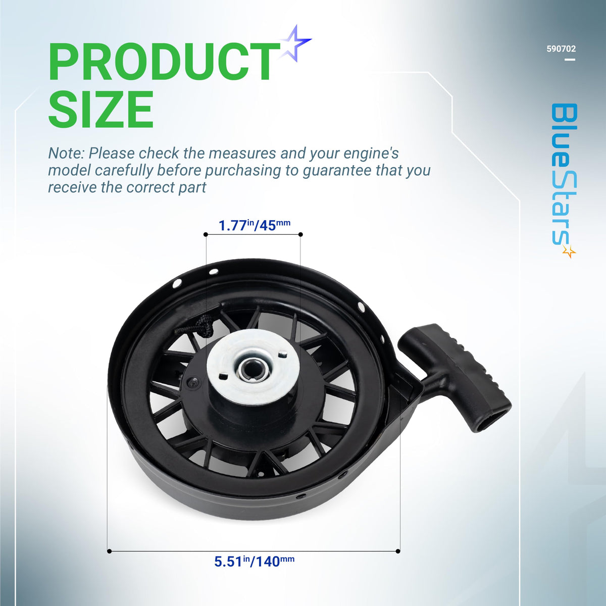 BlueStars recoil starter for Toro compatibility, quick pull-start for smooth mowing.