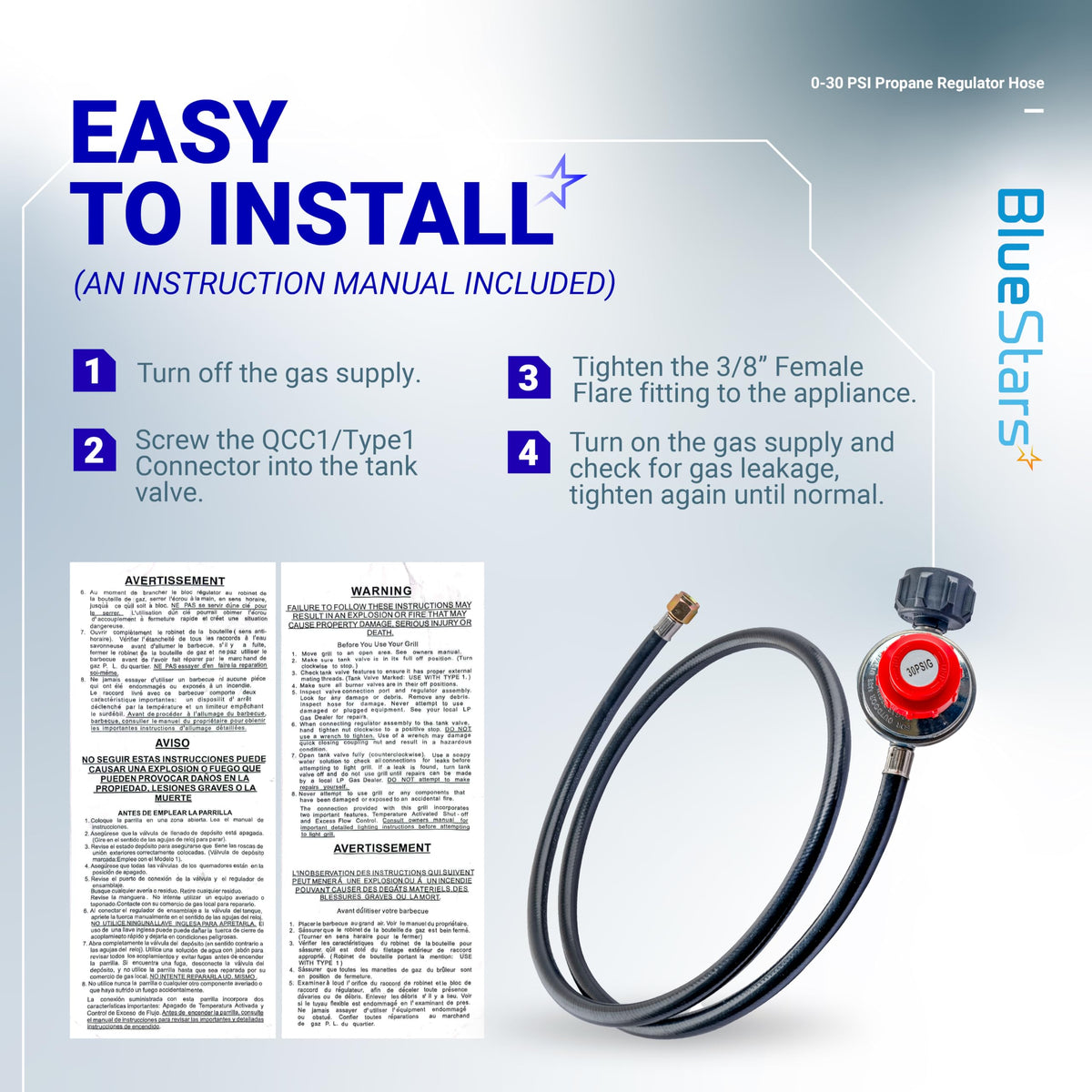 BlueStars regulator supports up to 136000 BTU for high-heat appliances