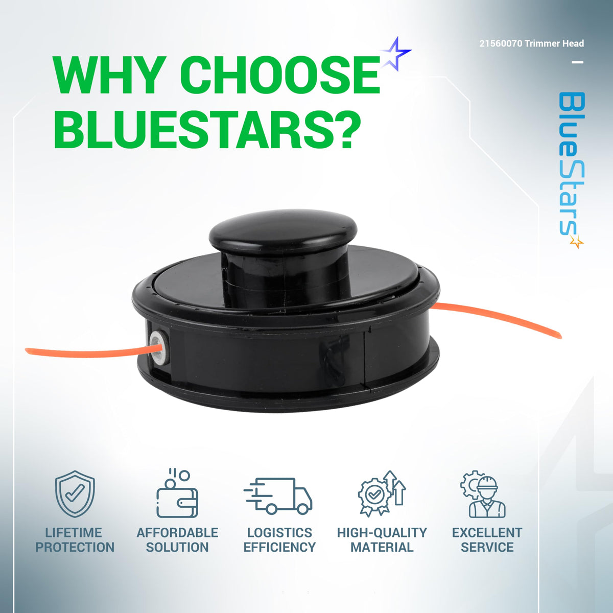 BlueStars SRM trimmer head lifetime protection note suggests extended coverage