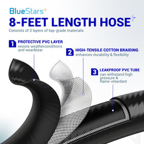 BlueStars weatherproof hose with protective cover for durable outdoor use.