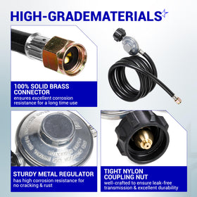 BlueStars hose connected to Weber and Nexgrill; universal compatibility for popular grills.