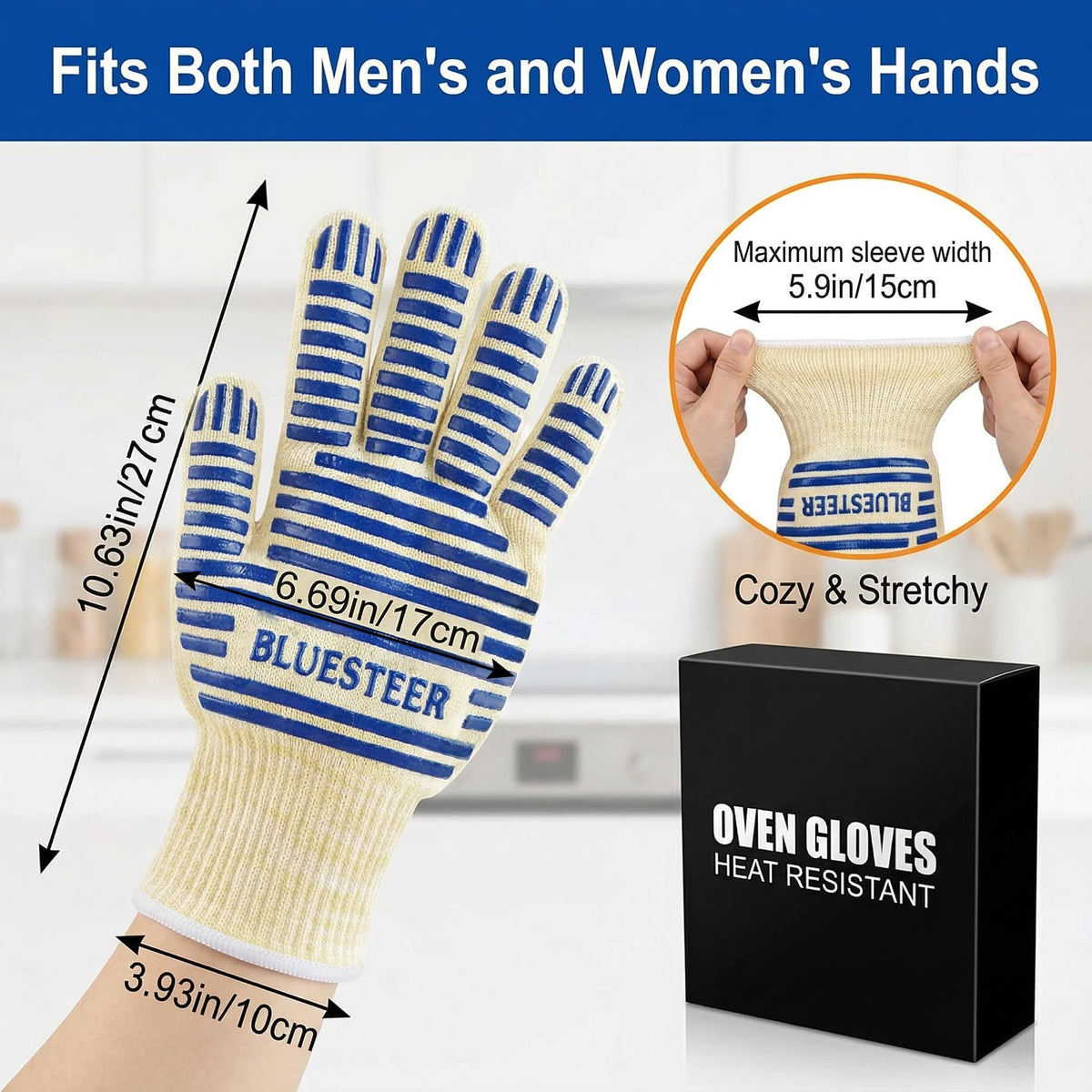 BLUESTEER universal size comfort fit for most hands during cooking.