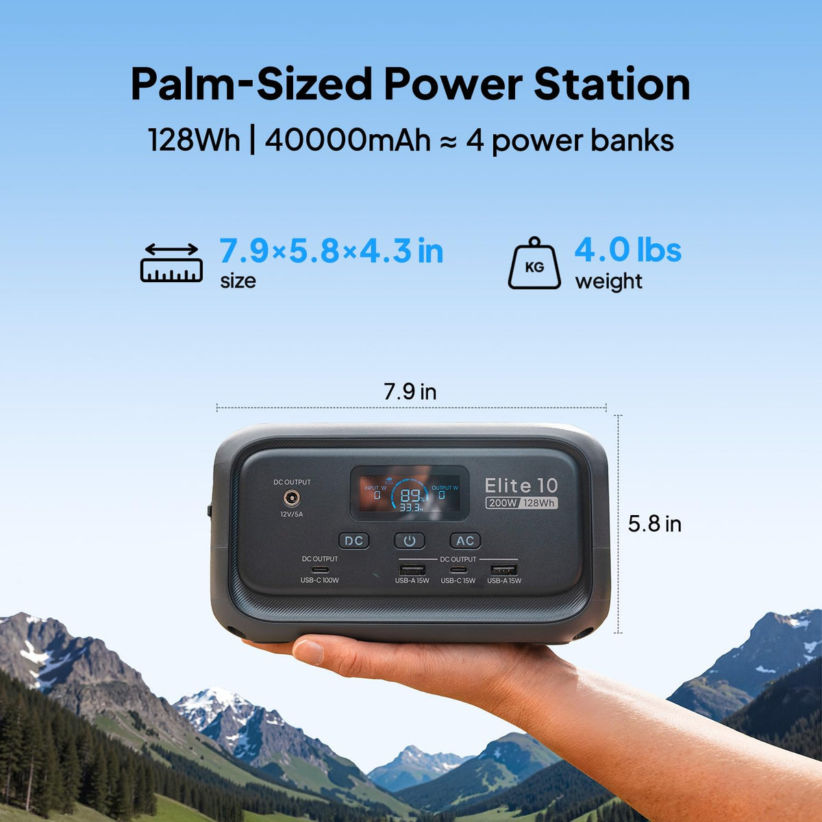 BLUETTI Elite 10 Mini LCD display close-up with real-time power status
