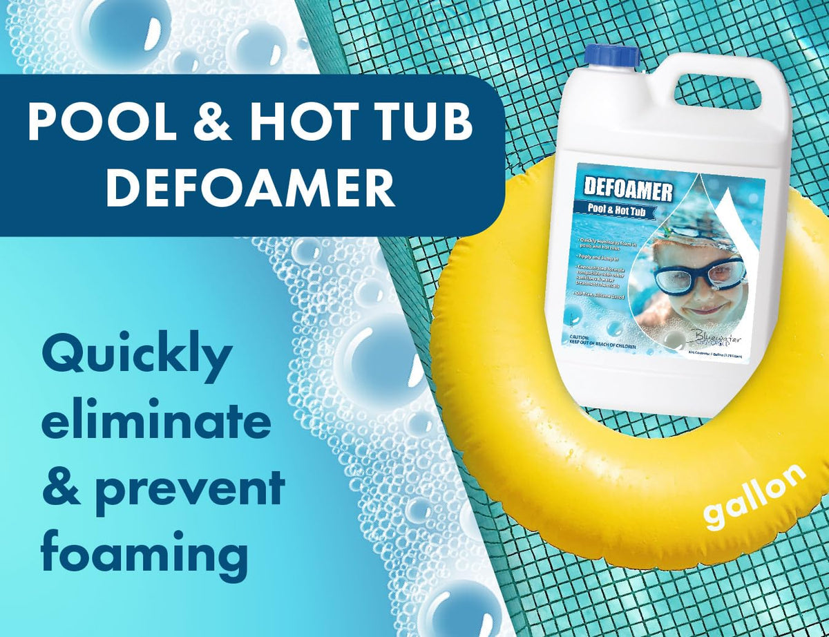 Bluewater Chemgroup pool-defoamer foamy water close-up shows fast foam control