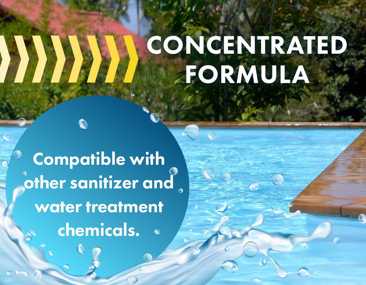 Bluewater Chemgroup pool-defoamer poolside display ready for water treatment
