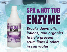 Bluewater Spa Enzymes bottle label close-up highlighting safe formula.