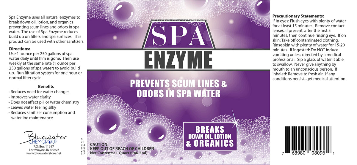 Bluewater Spa Enzymes dosing cap shows convenient application.