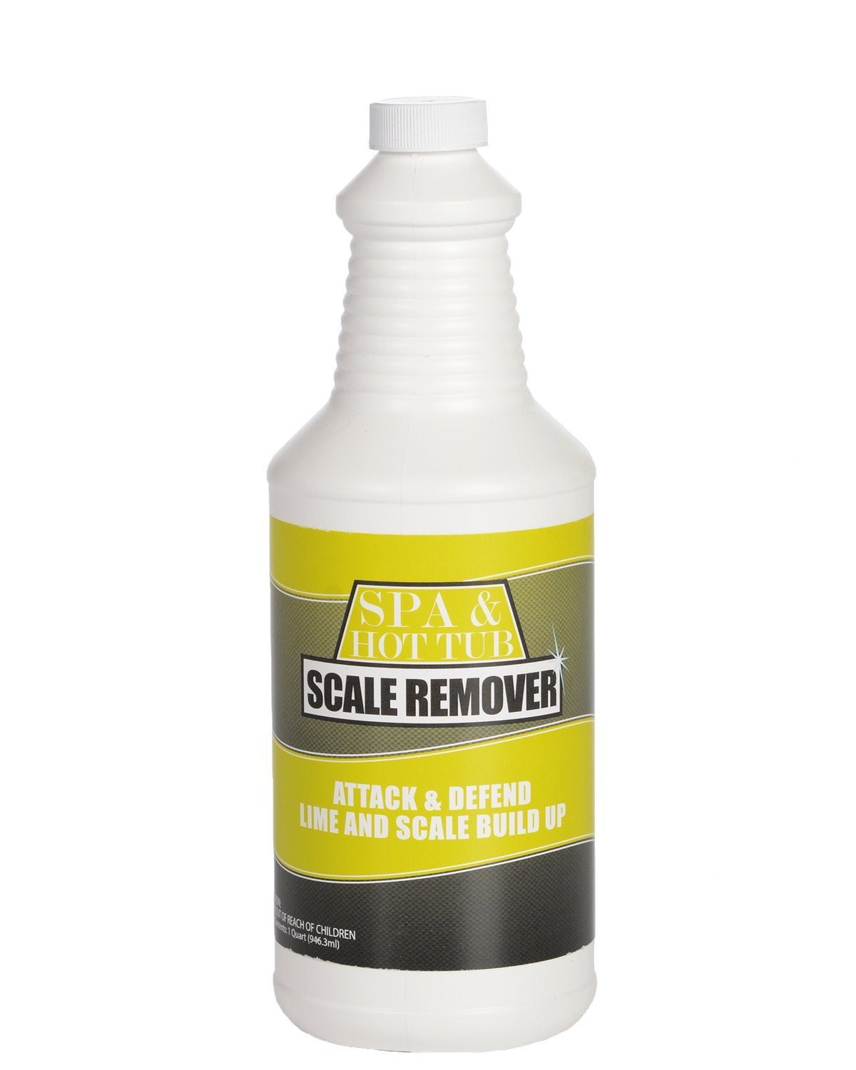 Bluewater Spa Scale Remover bottle shown for hard water scale removal.
