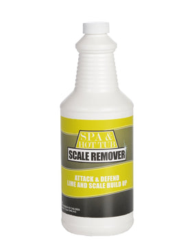 Bluewater Spa Scale Remover bottle shown for hard water scale removal.